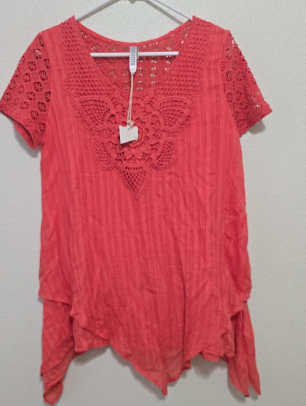 Mariaretto Coral Crochet Yoke Asymmetric Hem Tunic